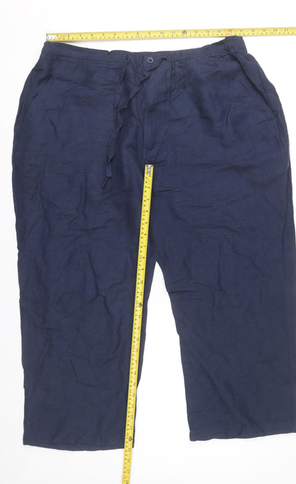 Cubavera Women’s Blue XL Linen Blend Straight Leg Casual Trousers