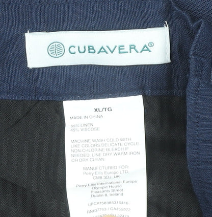 Cubavera Women’s Blue XL Linen Blend Straight Leg Casual Trousers