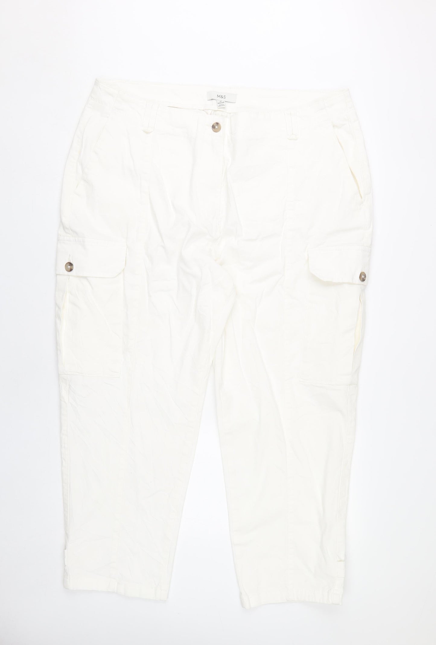 Womens UK Size 20 Marks and Spencer Regular Fit Cargo White Trousers