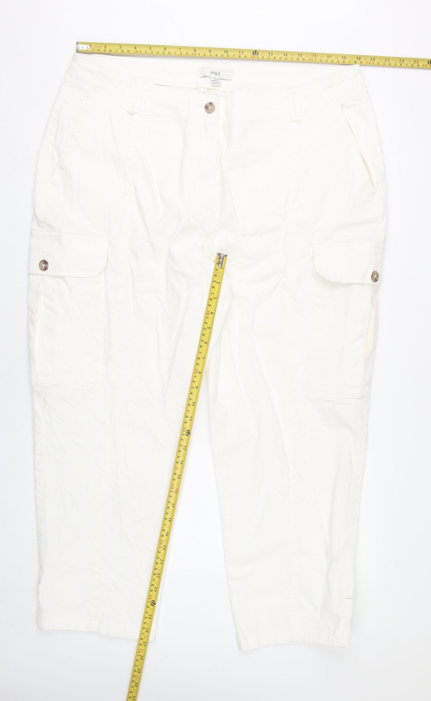 Womens UK Size 20 Marks and Spencer Regular Fit Cargo White Trousers