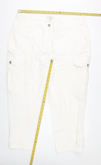 Womens UK Size 20 Marks and Spencer Regular Fit Cargo White Trousers