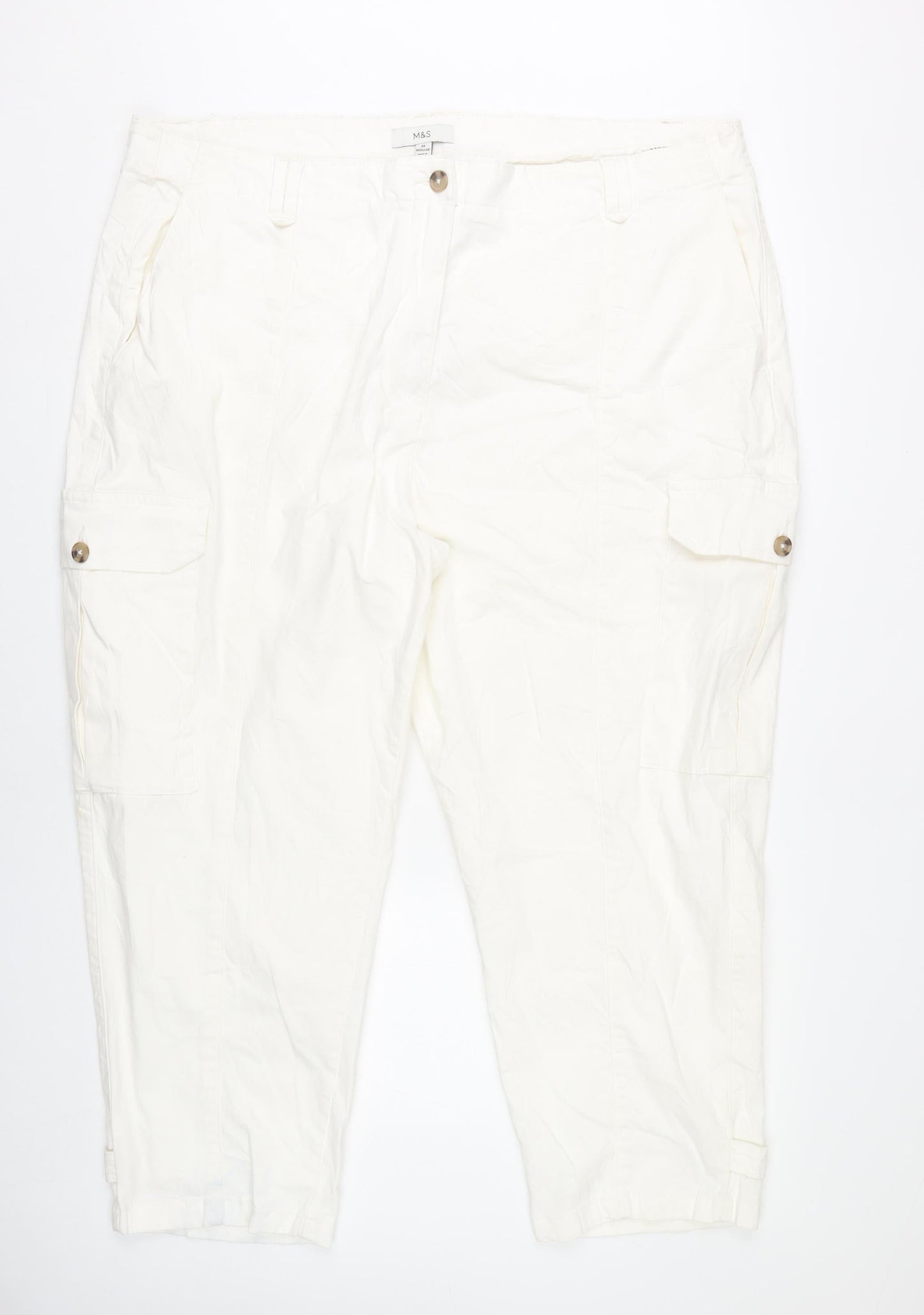 Womens UK Size 24 Marks and Spencer Regular Fit Cargo White Trousers