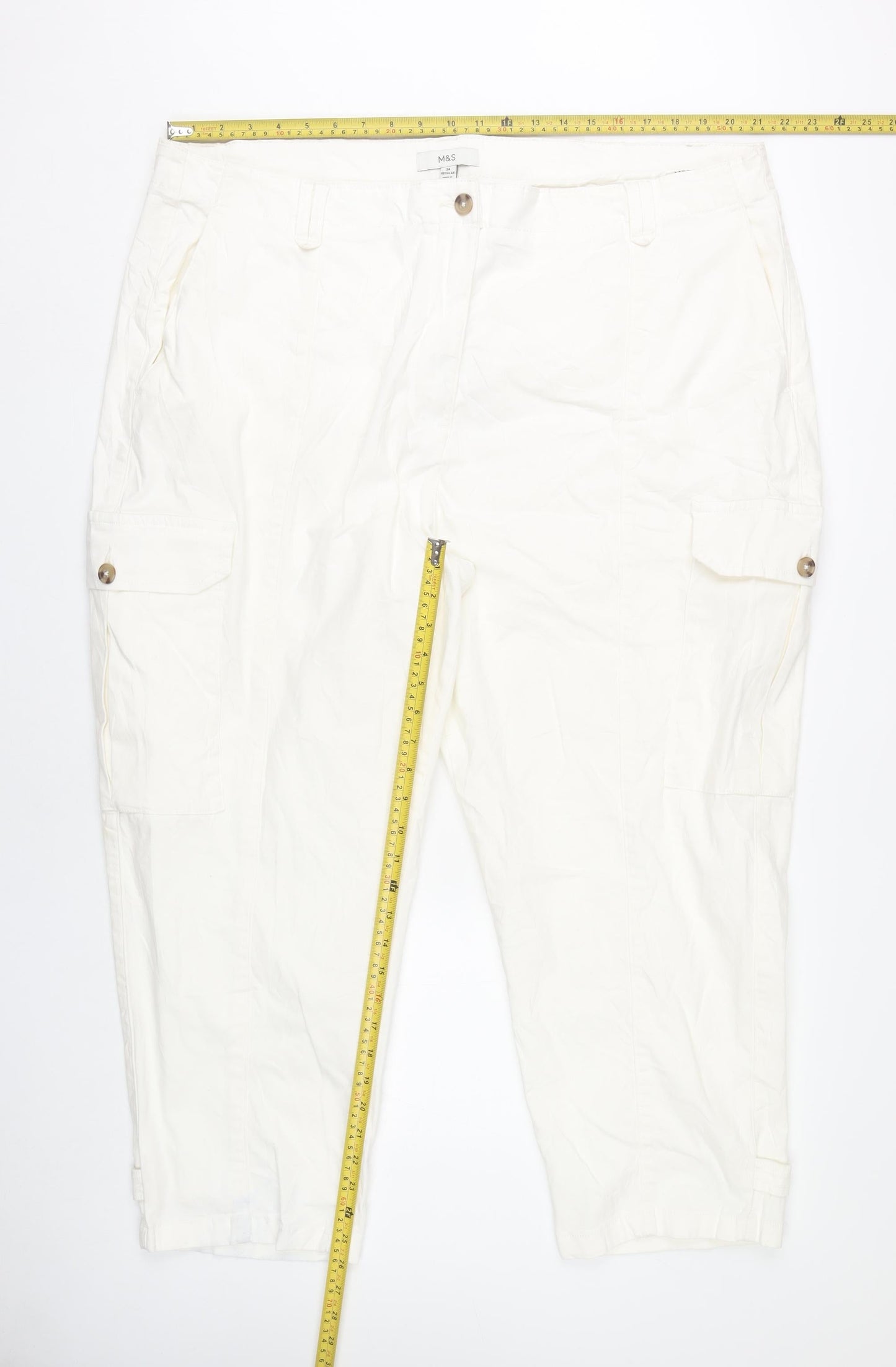 Womens UK Size 24 Marks and Spencer Regular Fit Cargo White Trousers