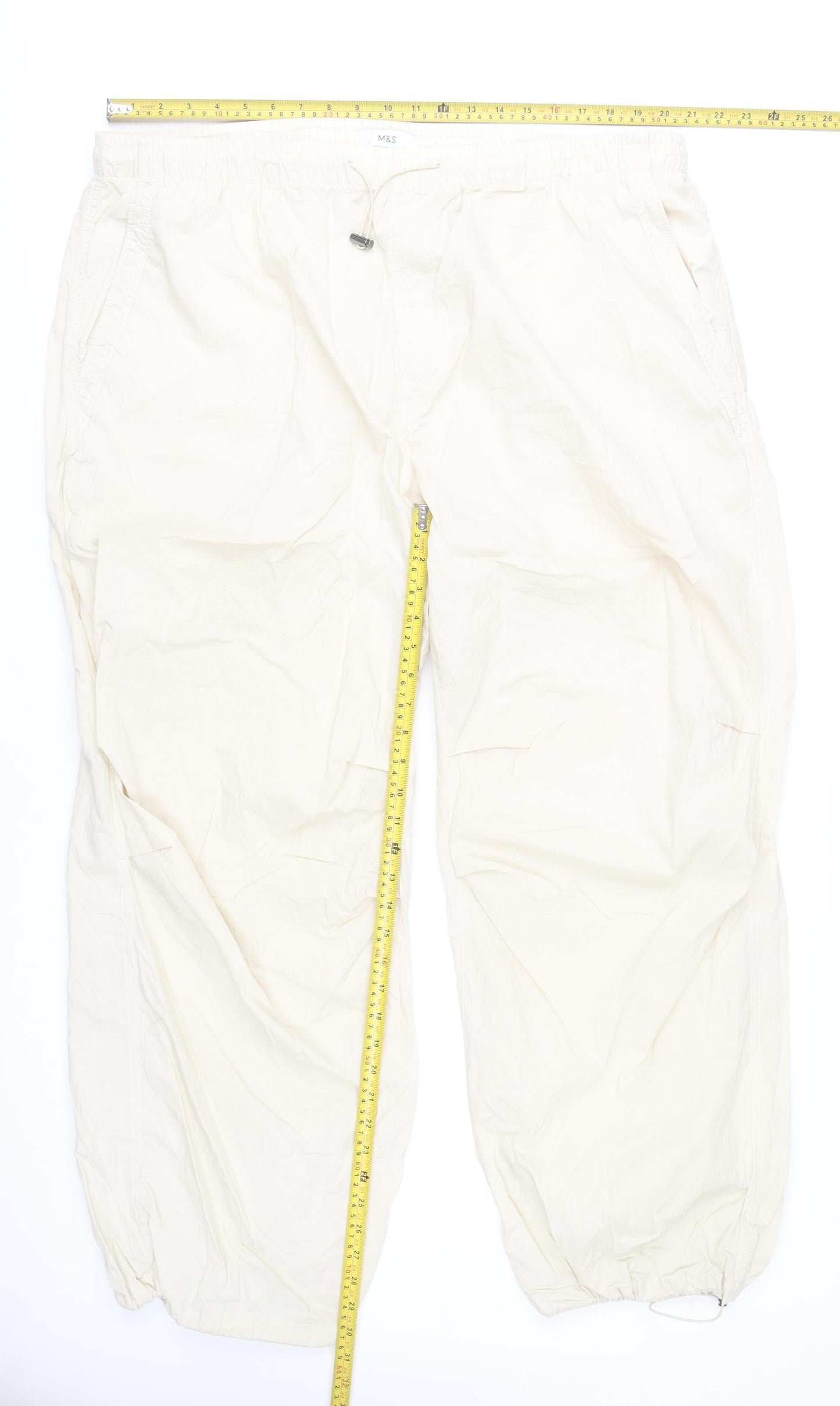 Womens UK Size 22 Marks and Spencer Relaxed Fit Cargo Ivory Trousers