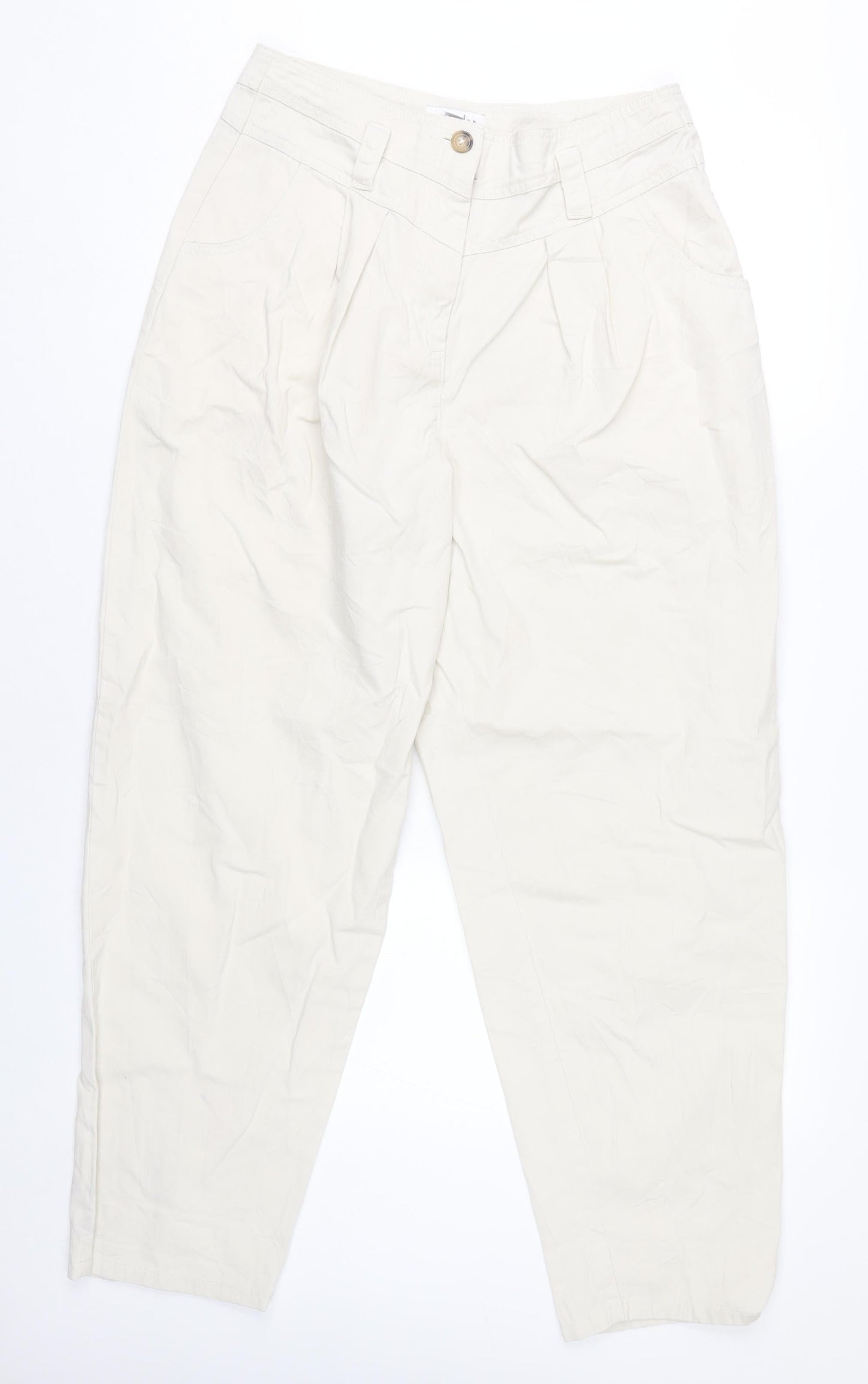 Topshop Womens Ivory Chino Tapered Trousers Size 12 High Rise Cotton