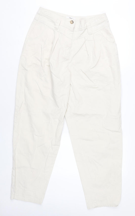 Topshop Womens Ivory Chino Tapered Trousers Size 12 High Rise Cotton