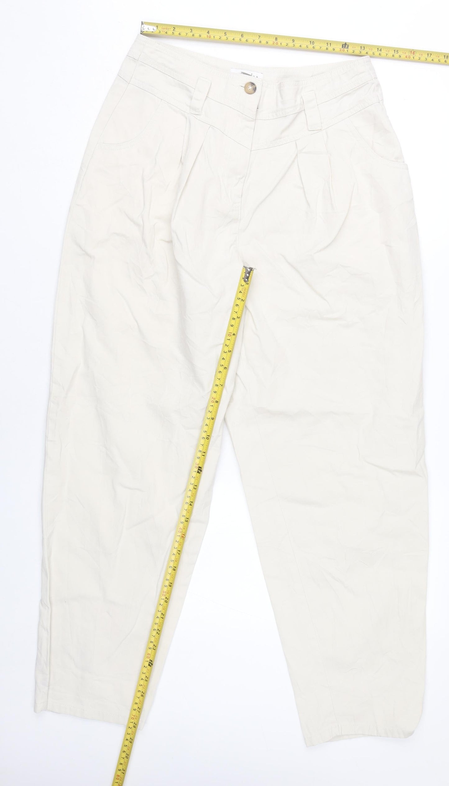 Topshop Womens Ivory Chino Tapered Trousers Size 12 High Rise Cotton