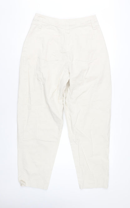 Topshop Womens Ivory Chino Tapered Trousers Size 12 High Rise Cotton