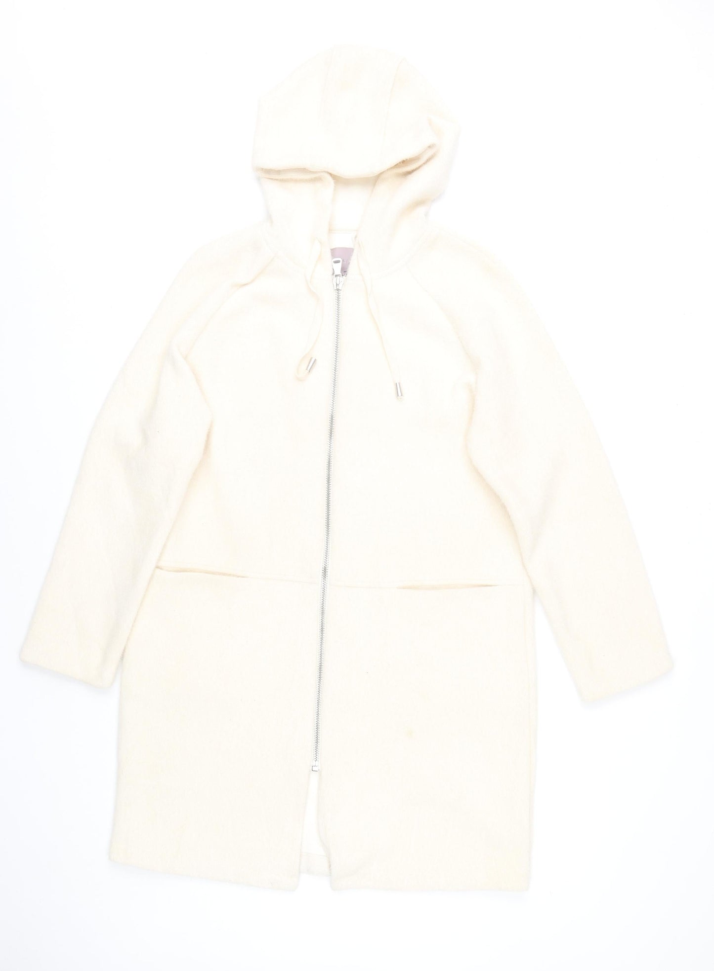 Ana Jakobs Womens Ivory Hooded Mid-Length Coat Size 10
