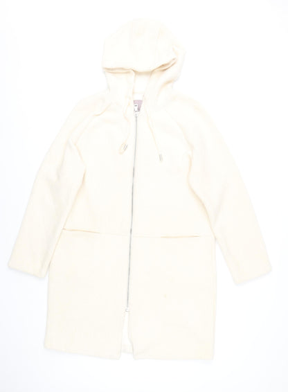 Ana Jakobs Womens Ivory Hooded Mid-Length Coat Size 10