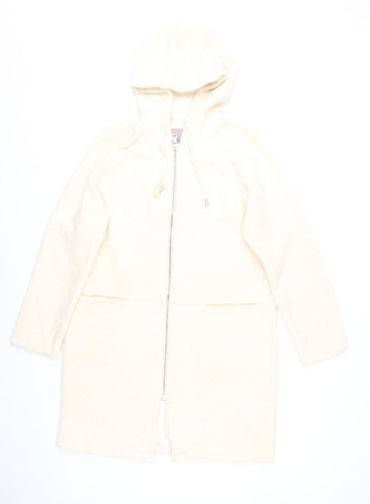 Ana Jakobs Womens Ivory Hooded Mid-Length Coat Size 10