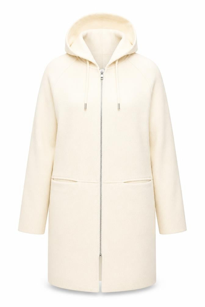 Ana Jakobs Womens Ivory Hooded Mid-Length Coat Size 10
