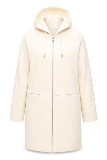 Ana Jakobs Womens Ivory Hooded Mid-Length Coat Size 10