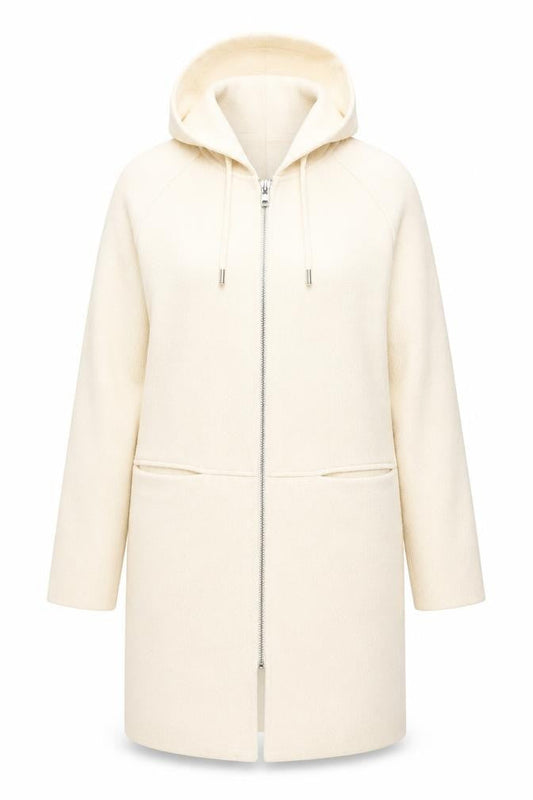 Ana Jakobs Womens Ivory Hooded Mid-Length Coat Size 10