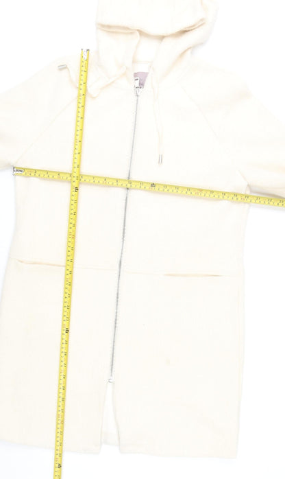 Ana Jakobs Womens Ivory Hooded Mid-Length Coat Size 10