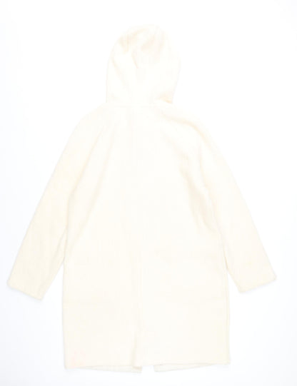 Ana Jakobs Womens Ivory Hooded Mid-Length Coat Size 10