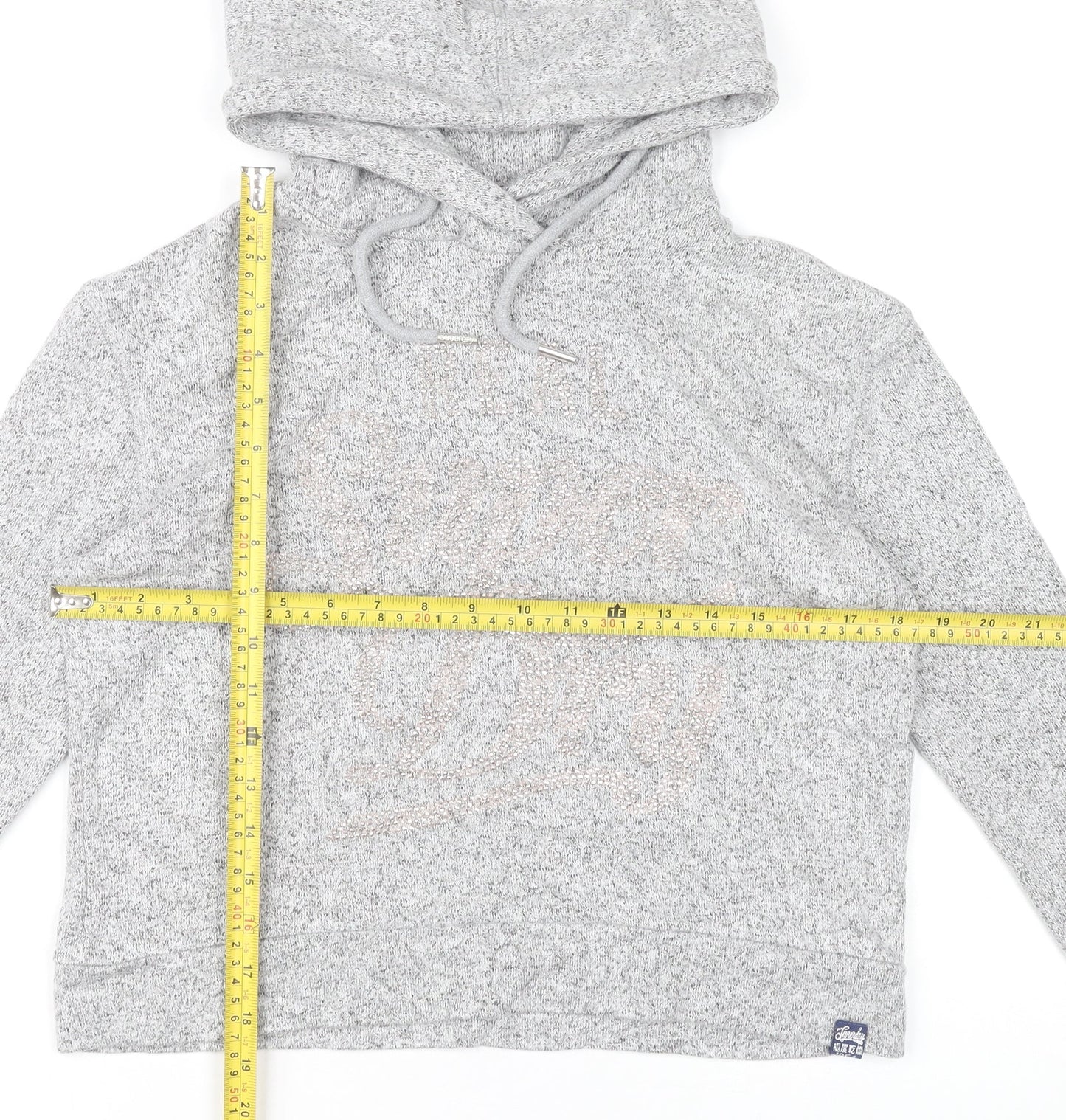 Superdry Women’s Grey Hoodie UK 8 Pullover Cotton Blend