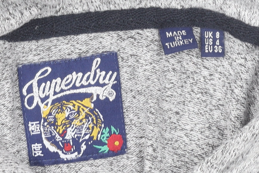 Superdry Women’s Grey Hoodie UK 8 Pullover Cotton Blend