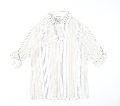 Denim 73 Mens Beige Striped Cotton Casual 3/4 Sleeve Shirt M