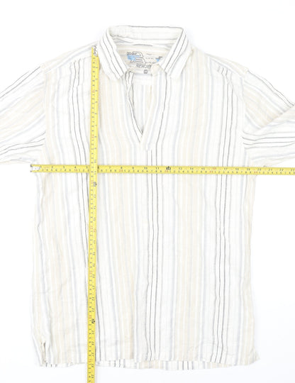 Denim 73 Mens Beige Striped Cotton Casual 3/4 Sleeve Shirt M