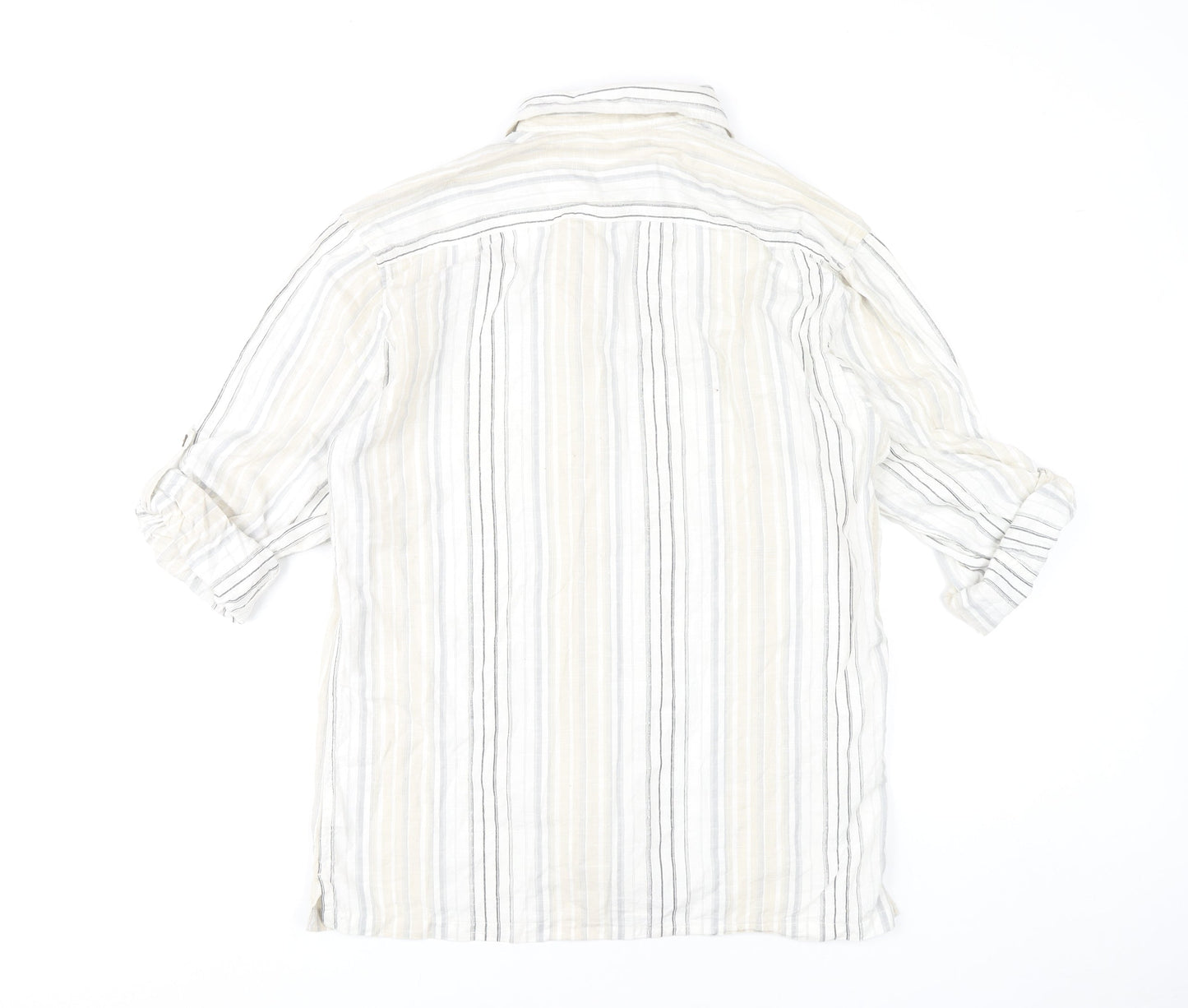 Denim 73 Mens Beige Striped Cotton Casual 3/4 Sleeve Shirt M