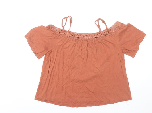 New Look Women’s Brown Crochet Off Shoulder Blouse Size 10