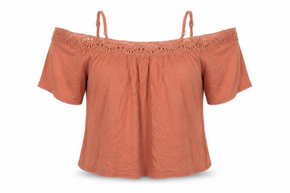 New Look Women’s Brown Crochet Off Shoulder Blouse Size 10