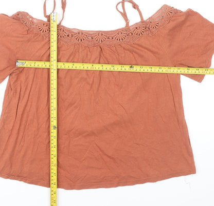 New Look Women’s Brown Crochet Off Shoulder Blouse Size 10