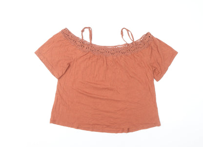 New Look Women’s Brown Crochet Off Shoulder Blouse Size 10