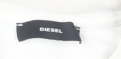 Diesel Unisex White Cotton Pullover Sweatshirt L Logo Graphic