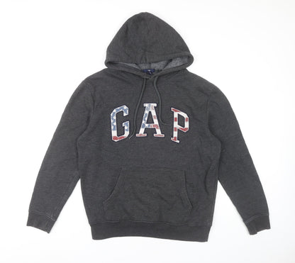 GAP Womens Dark Grey Hoodie Small Pullover Logo Cotton Blend