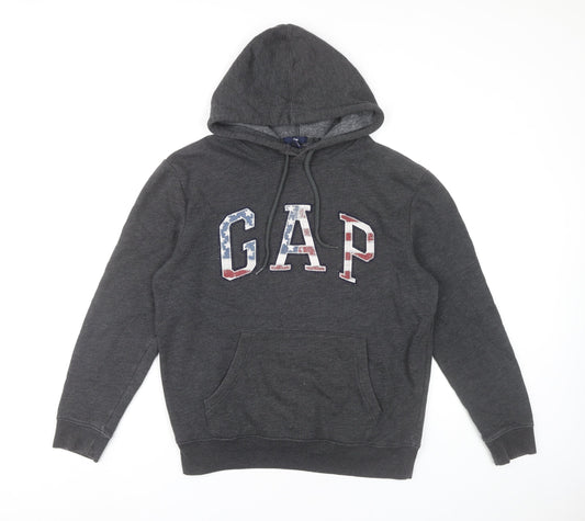 GAP Womens Dark Grey Hoodie Small Pullover Logo Cotton Blend