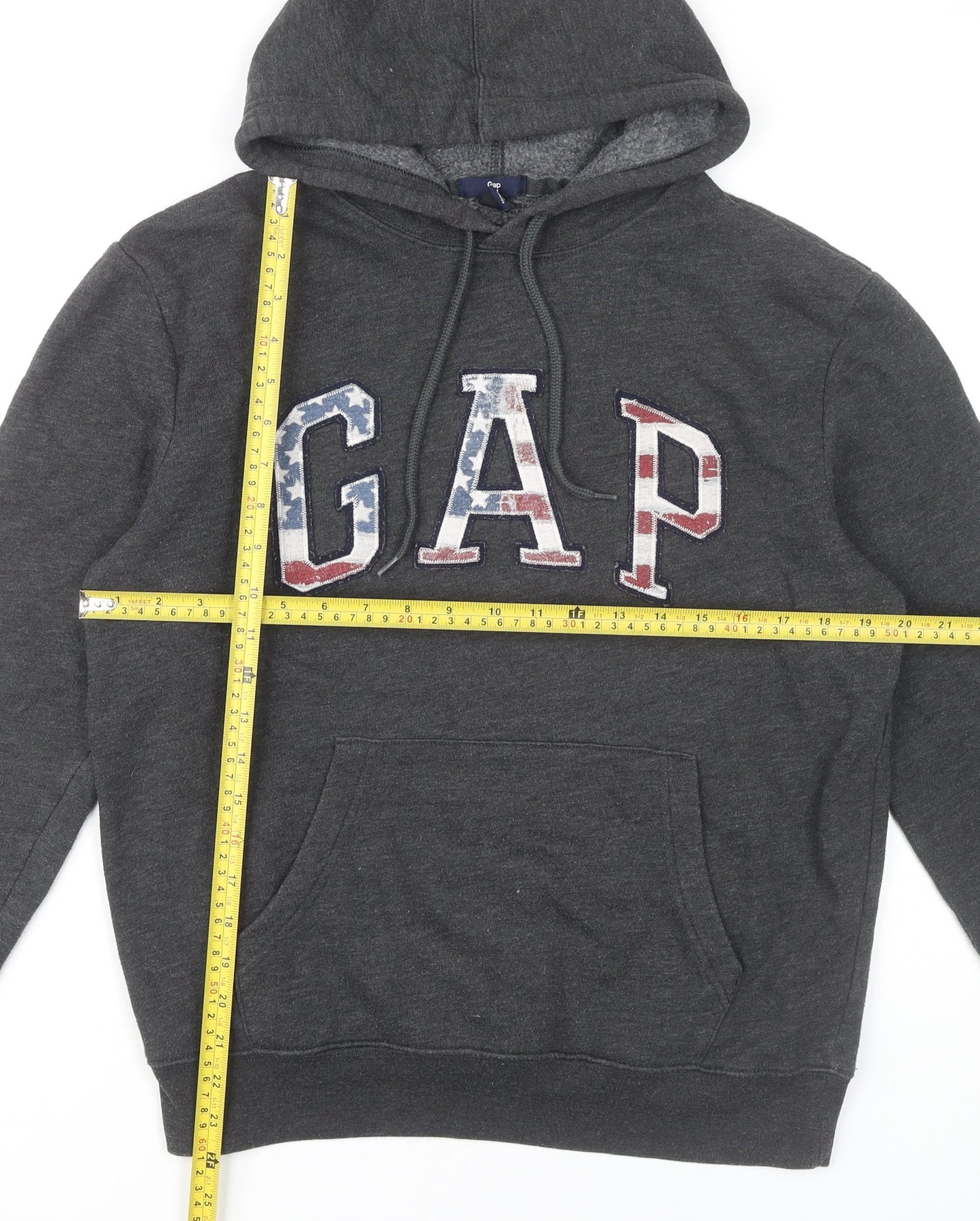 GAP Womens Dark Grey Hoodie Small Pullover Logo Cotton Blend