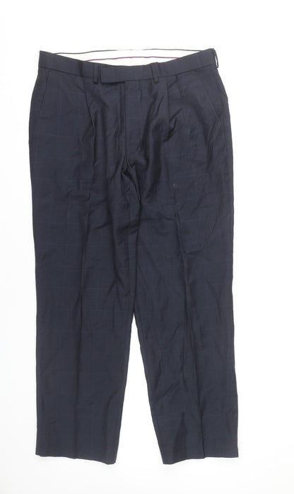 Marks and Spencer Mens Blue Checked Wool Dress Pants 34W 29L