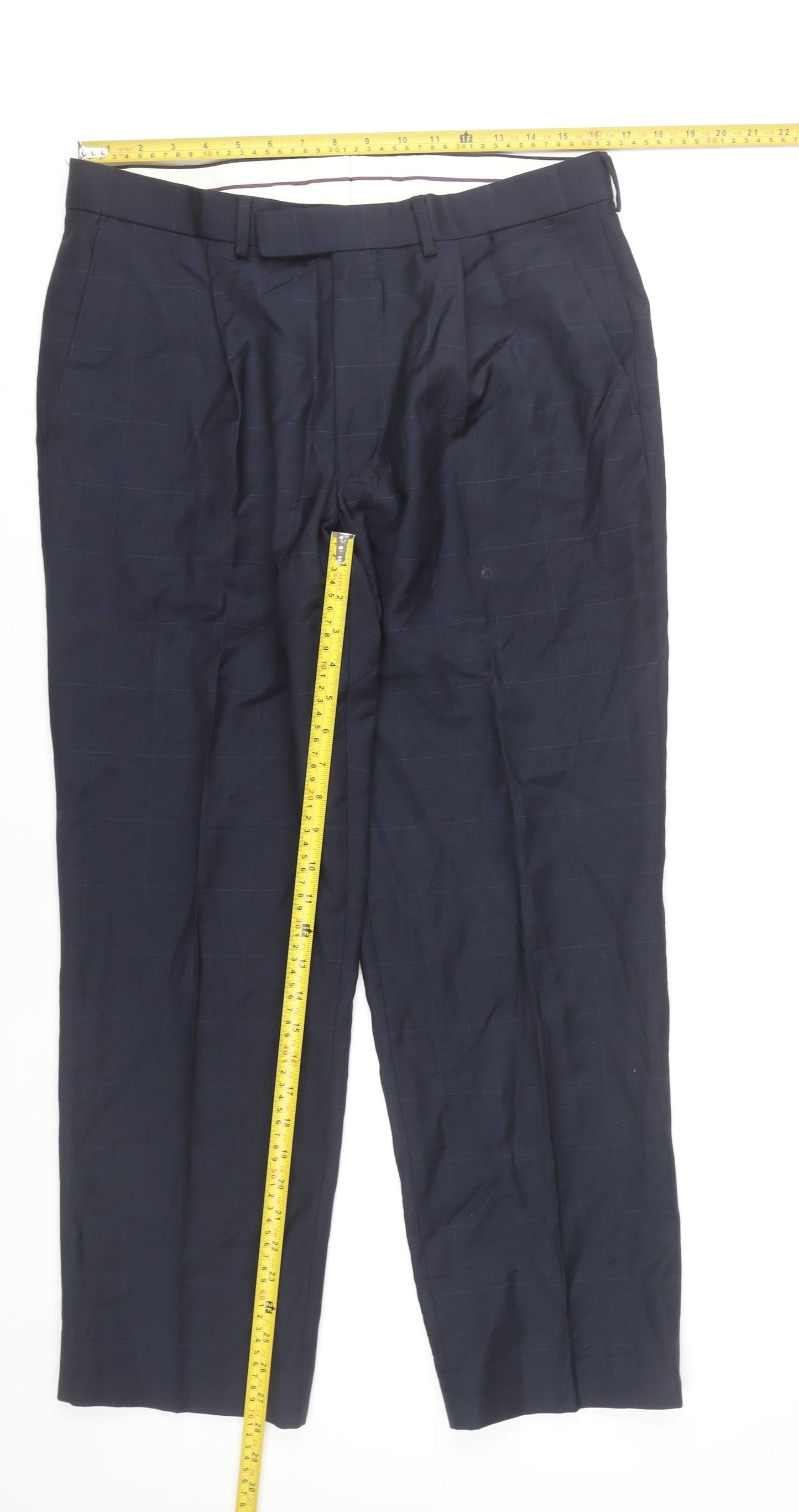 Marks and Spencer Mens Blue Checked Wool Dress Pants 34W 29L