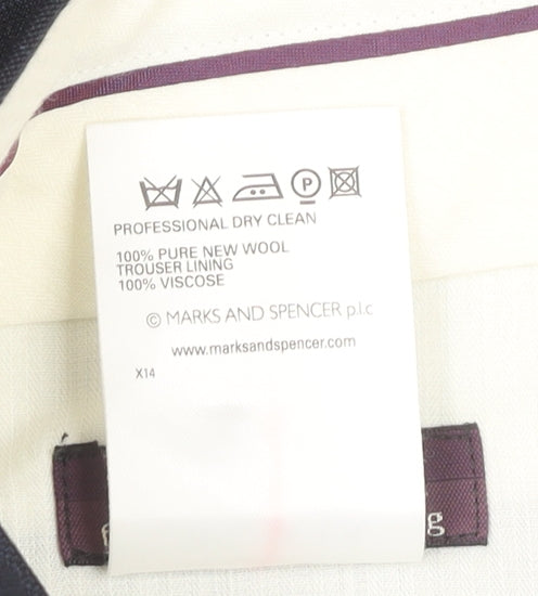 Marks and Spencer Mens Blue Checked Wool Dress Pants 34W 29L