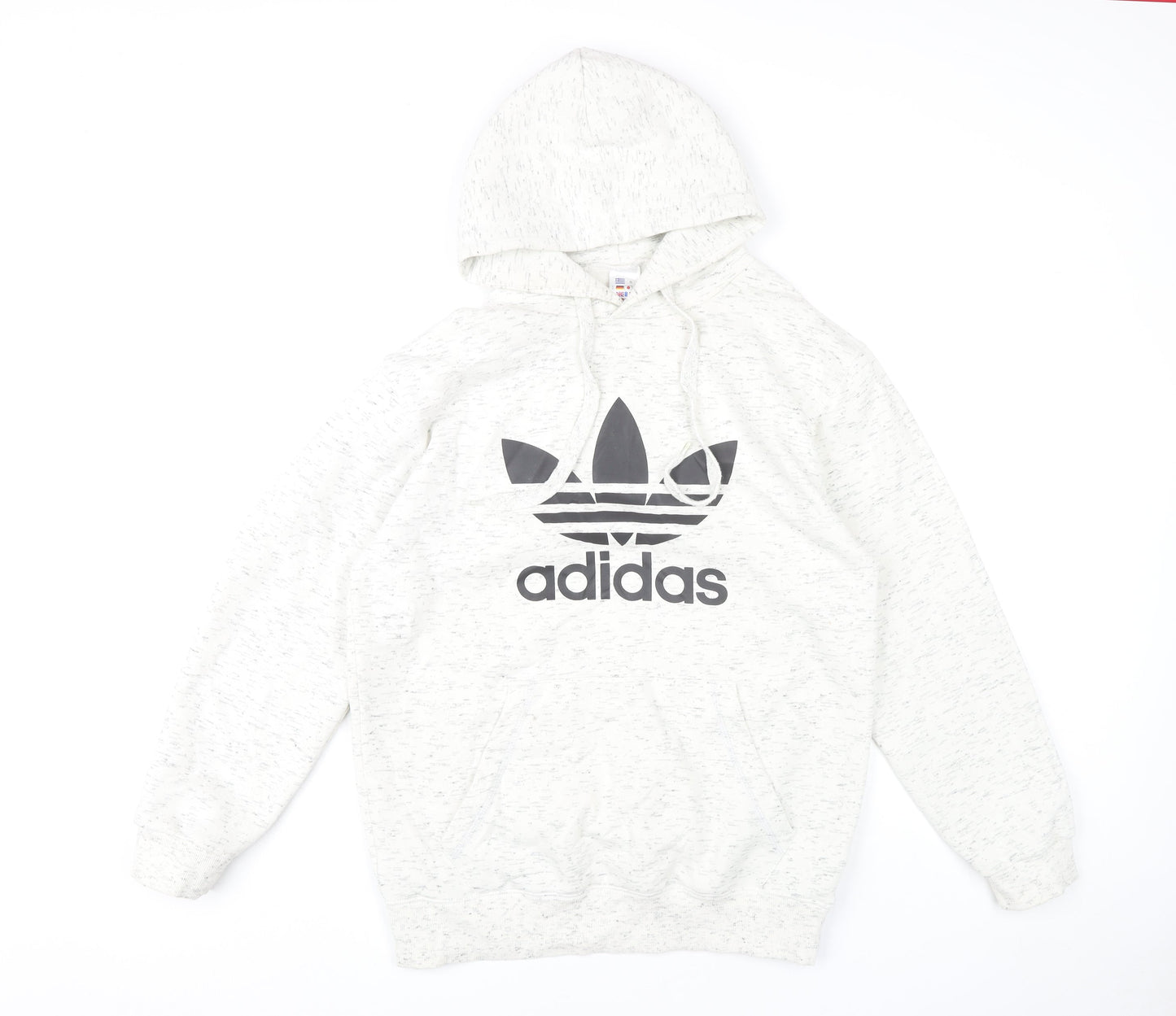 Adidas Men White Pullover Hoodie Small Logo Hooded Sweatshirt