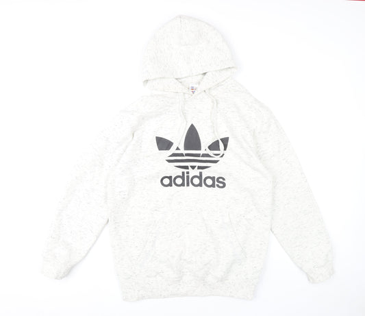 Adidas Men White Pullover Hoodie Small Logo Hooded Sweatshirt