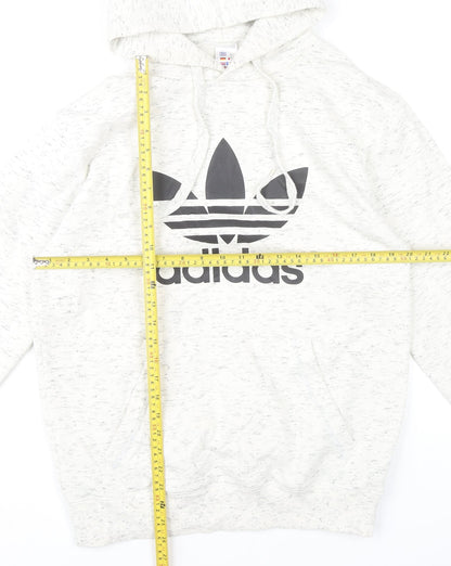Adidas Men White Pullover Hoodie Small Logo Hooded Sweatshirt