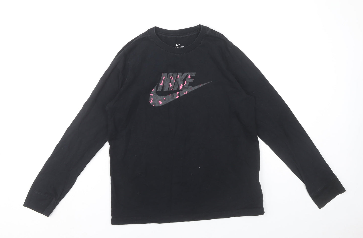 Nike Girls Black XL Long Sleeve Graphic Logo Cotton T-Shirt