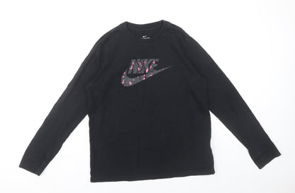 Nike Girls Black XL Long Sleeve Graphic Logo Cotton T-Shirt