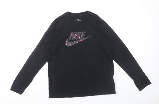 Nike Girls Black XL Long Sleeve Graphic Logo Cotton T-Shirt
