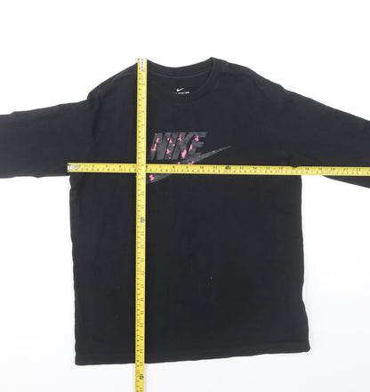 Nike Girls Black XL Long Sleeve Graphic Logo Cotton T-Shirt