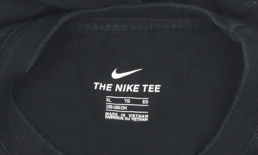 Nike Girls Black XL Long Sleeve Graphic Logo Cotton T-Shirt
