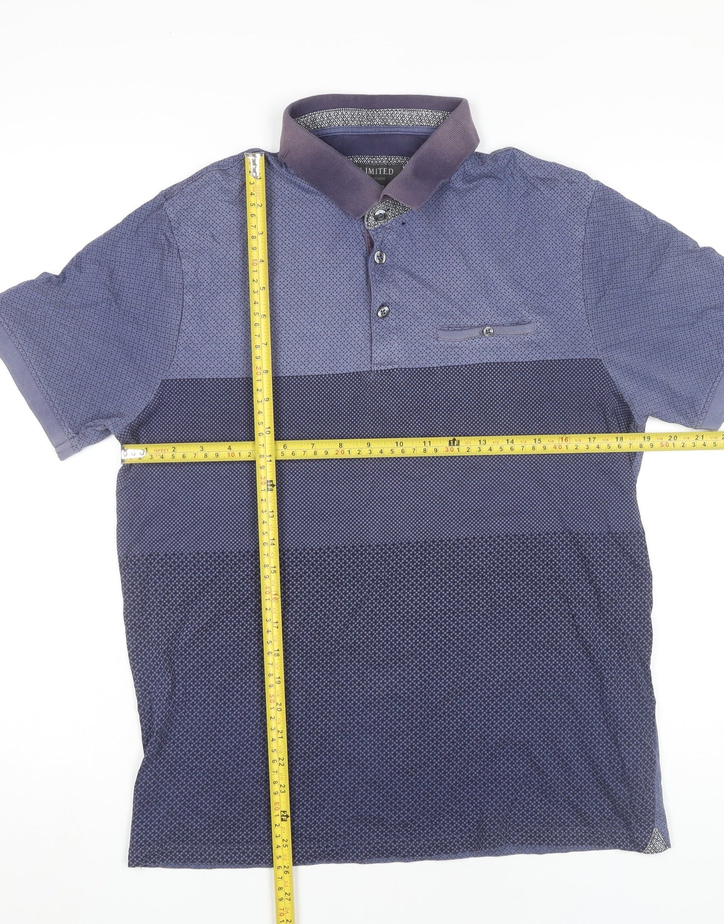 Marks and Spencer Men's Blue Medium Cotton Polo Shirt Geometric