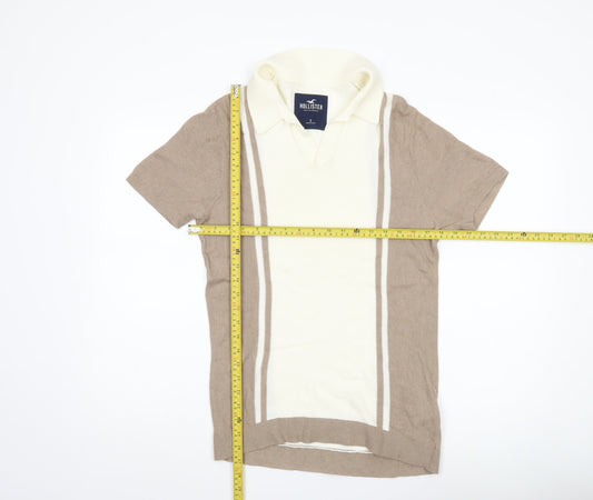 Hollister Men’s Beige Short Sleeve Polo Shirt Size S Regular Fit Cotton Blend