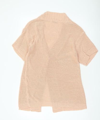 Kaleidoscope Women’s Beige Short Sleeve Open Knit Cardigan Size 10