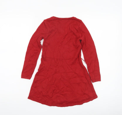 Abercrombie Kids Girls Red Fit & Flare Knit Dress 5-6 Years Long Sleeve