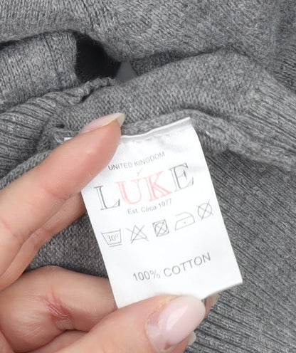 Luke Sport Men’s Grey Cotton Henley Jumper Medium Collared Logo