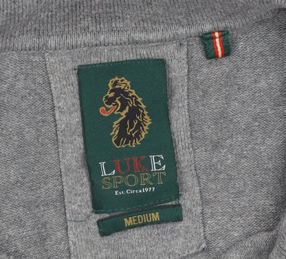 Luke Sport Men’s Grey Cotton Henley Jumper Medium Collared Logo